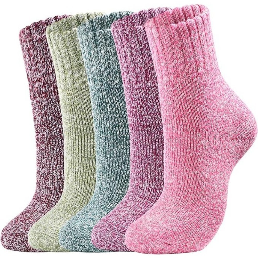 5 Pairs Wool Blend Women's 9-11 Socks Light Marled Solid Colors